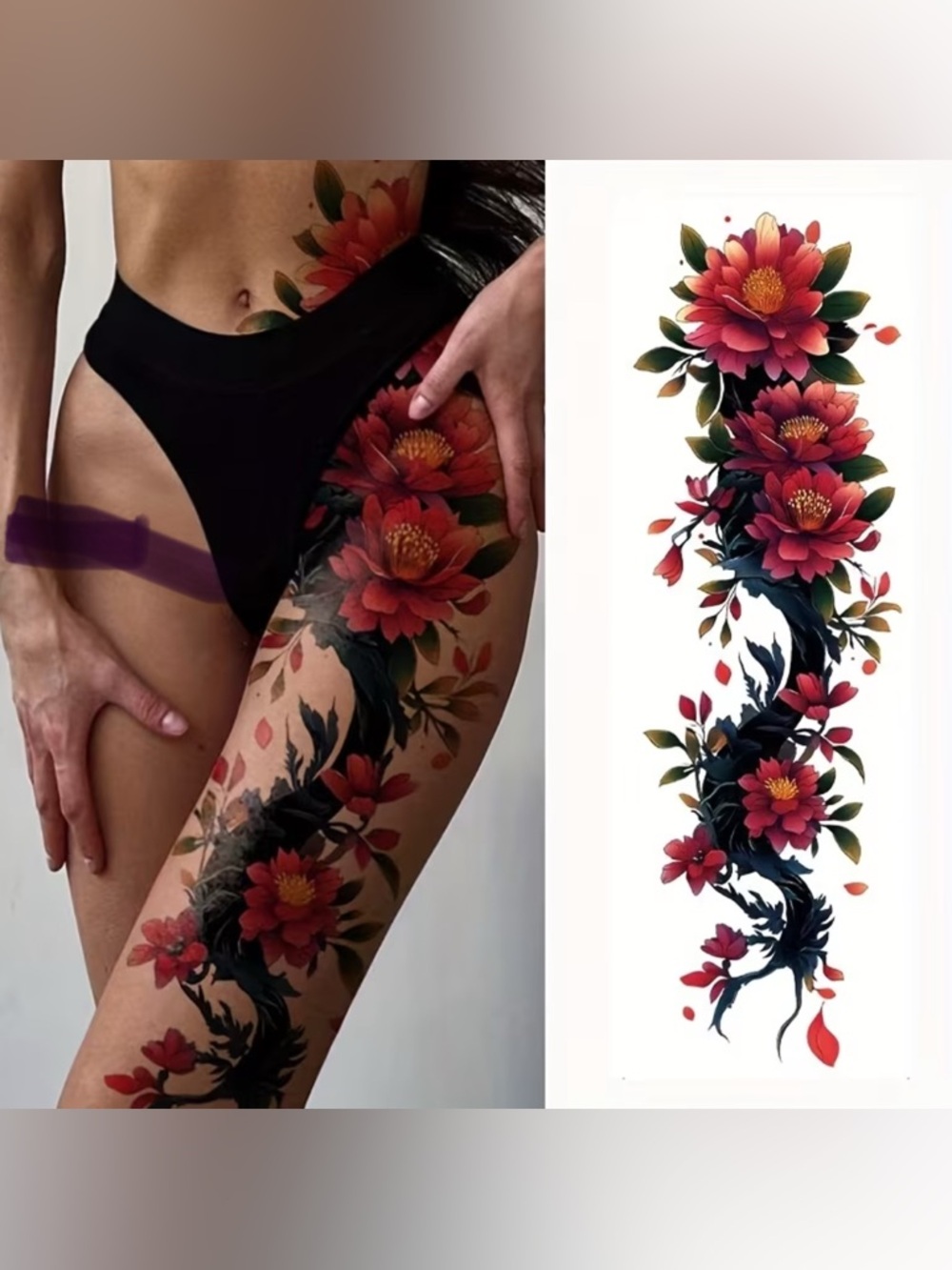 Summer Vibes Red Floral Temporary Tattoo - Women Accessories
